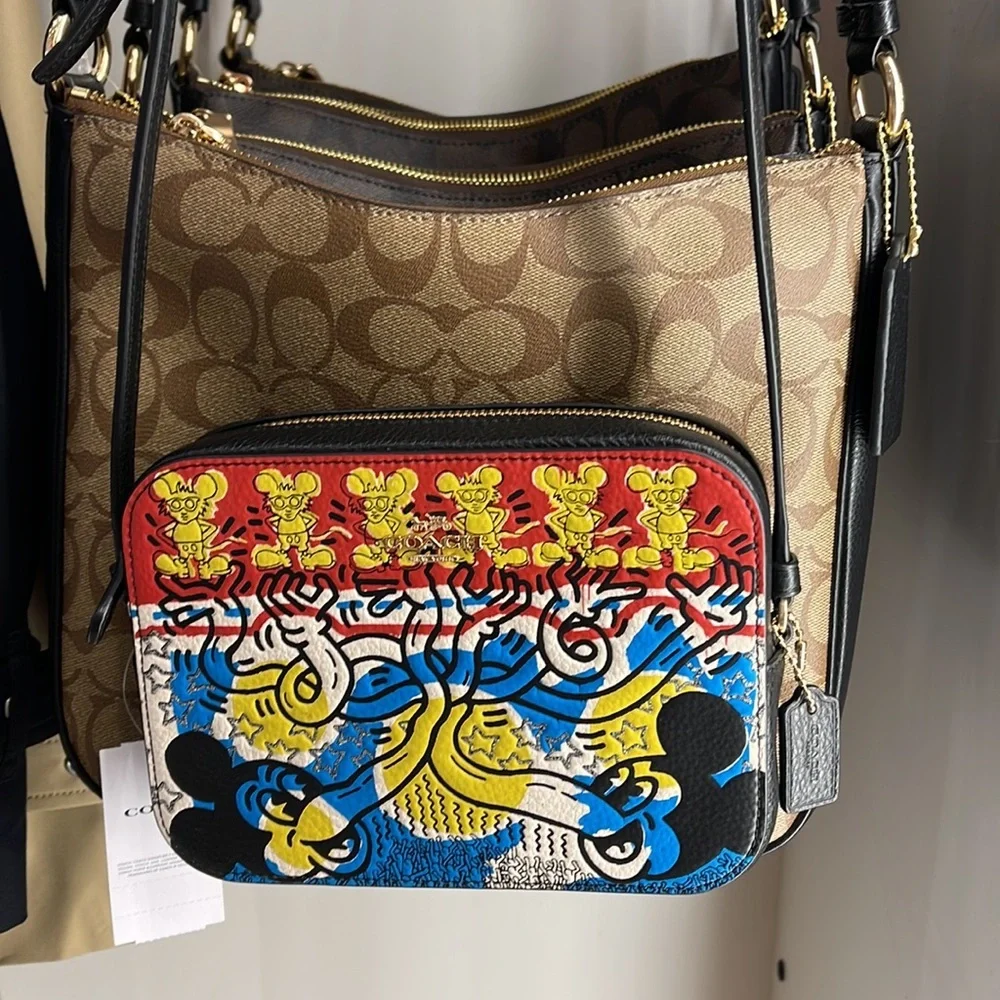 Coach Disney Mickey Mouse X Keith Haring Mini Camera Bag Gold/Chalk Black Multi